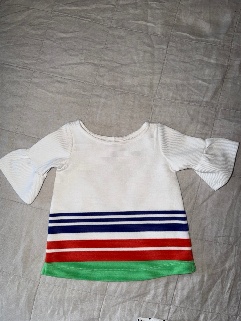 Janie & Jack White Ribbed Top w/ Blue, Red and Green Stripes. Size 12-18 months
